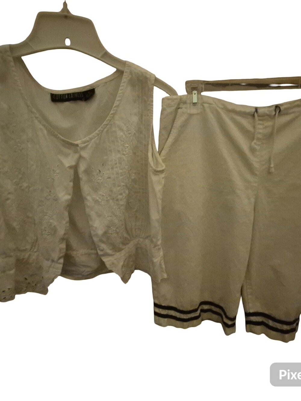 Women's white Cotton.short set with two tops. Boho Nautical Style. Perfect Match